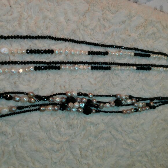 Black Crystal And Pearl Necklace x2 (417) - Picture 1 of 15